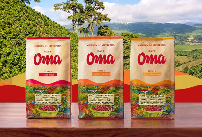 Kit de café especial colombiano Origen de mi Tierra de Café Oma, con tres perfiles de sabor: frutos rojos, frutos amarillos y frutos tropicales.